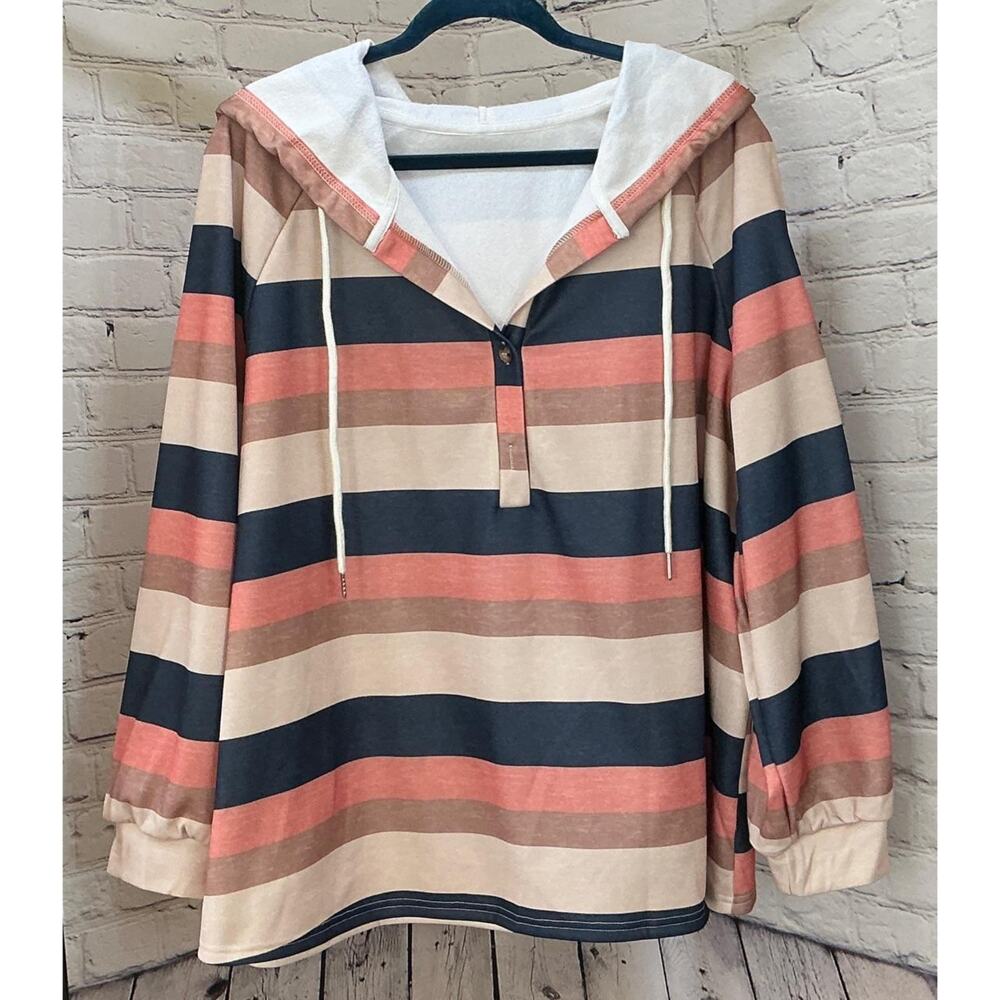 NEW Shein Women's Plus Size Striped Hooded Sweatshirt (Size 20/4XL)